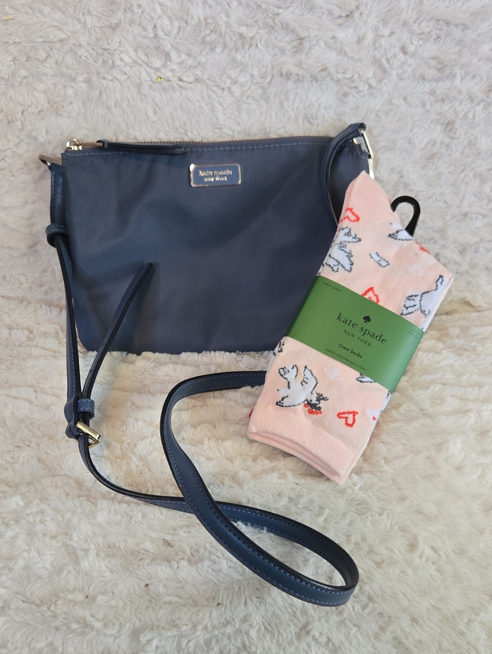 Kate Spade Navy Crossbody Bag with Pink Kate Spade Crew Socks